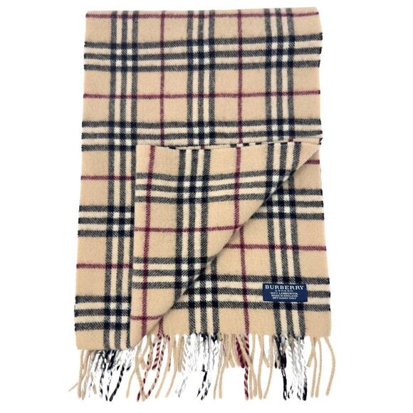 Burberry Scarf House Check Plaid Full Length Fringe Creamy‎ Stone 100% Lambswool - Picture 8 of 9